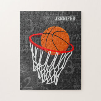 Personalized Chalkboard Basketball and Hoop Jigsaw Puzzle