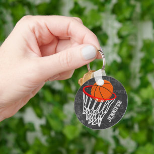 Personalized Chalkboard Basketball and Hoop Keychain