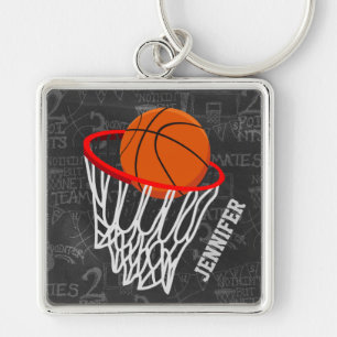 Personalized Chalkboard Basketball and Hoop Keychain