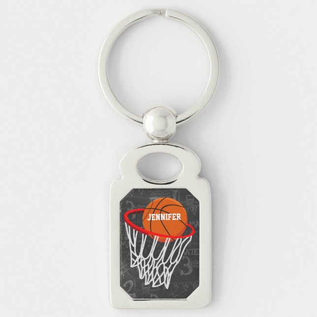 Personalized Chalkboard Basketball and Hoop Keychain (Front)