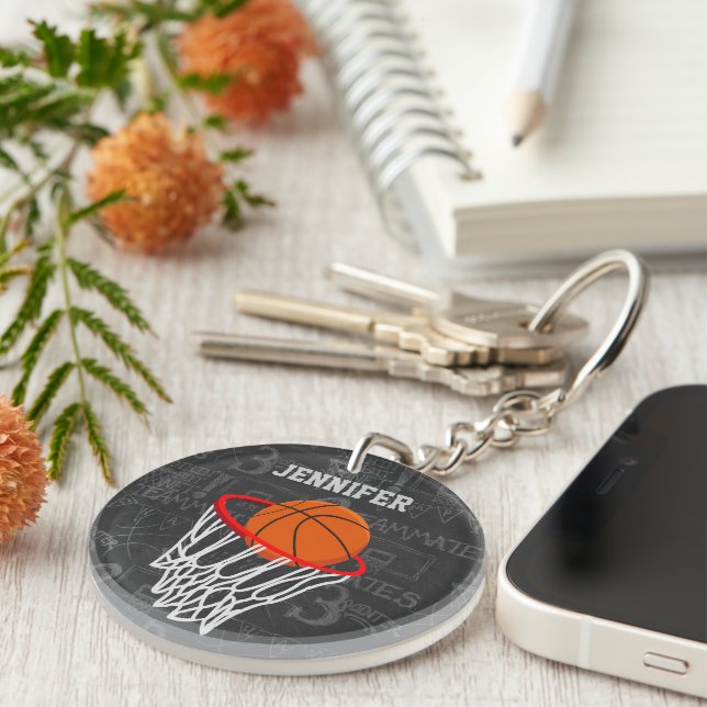 Personalized Chalkboard Basketball and Hoop Keychain (Front Right)