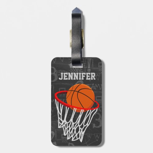 Personalized Chalkboard Basketball and Hoop Luggage Tag