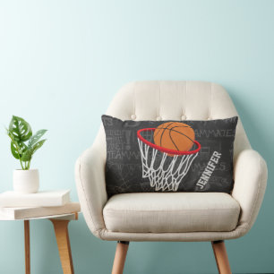 Personalized Chalkboard Basketball and Hoop Lumbar Pillow