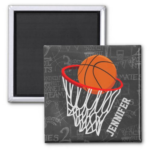 Personalized Chalkboard Basketball and Hoop Magnet