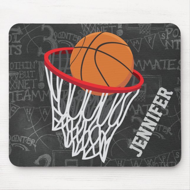 Personalized Chalkboard Basketball and Hoop Mouse Pad (Front)