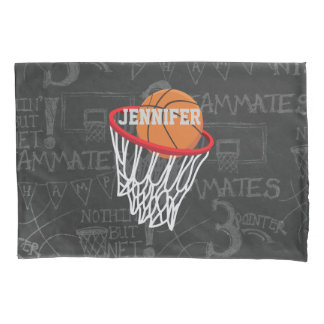 Personalized Chalkboard Basketball and Hoop Pillow Case