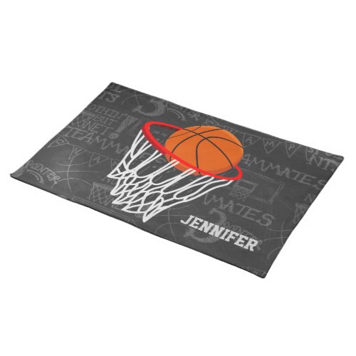 Personalized Chalkboard Basketball and Hoop Placemat