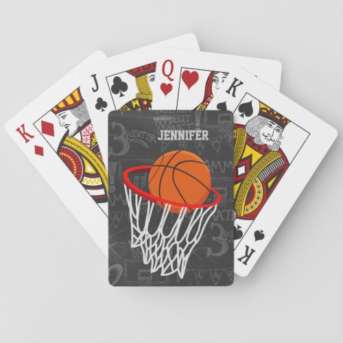 Personalized Chalkboard Basketball and Hoop Poker Cards