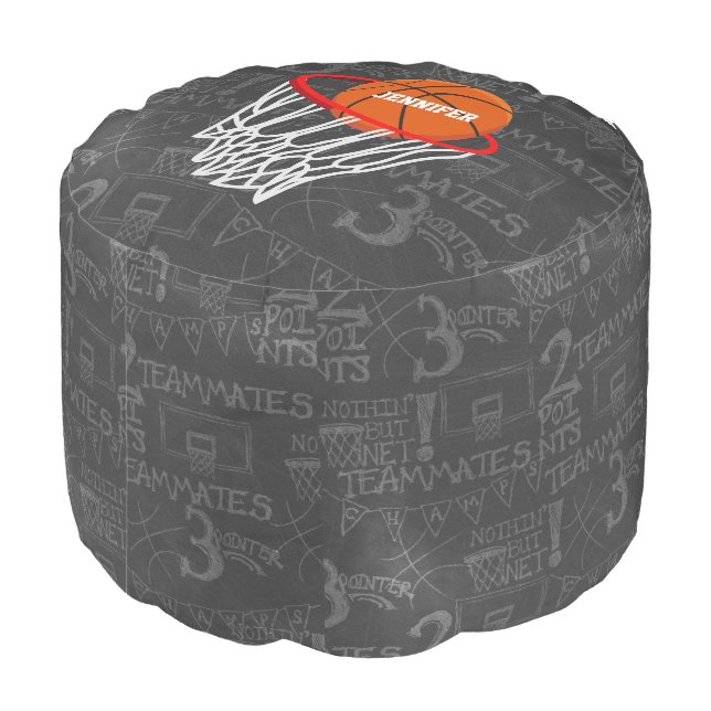 Personalized Chalkboard Basketball and Hoop Pouf (Angled Back)
