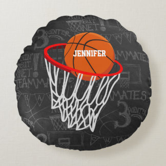 Personalized Chalkboard Basketball and Hoop Round Pillow