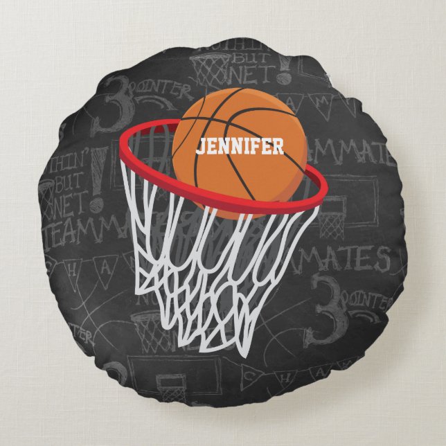 Personalized Chalkboard Basketball and Hoop Round Pillow (Back)