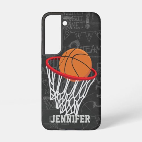 Personalized Chalkboard Basketball and Hoop Samsung Galaxy S22 Case
