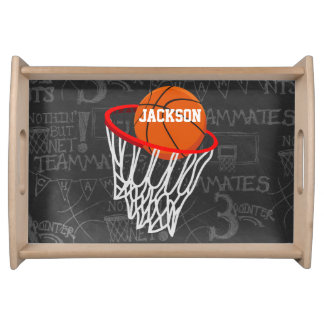Personalized Chalkboard Basketball and Hoop Serving Tray