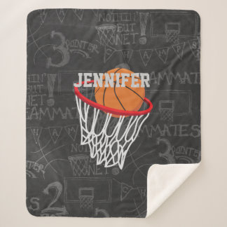 Personalized Chalkboard Basketball and Hoop Sherpa Blanket