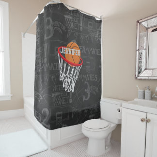 Personalized Chalkboard Basketball and Hoop Shower Curtain