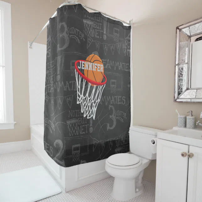 Personalized Chalkboard Basketball and Hoop Shower Curtain Zazzle