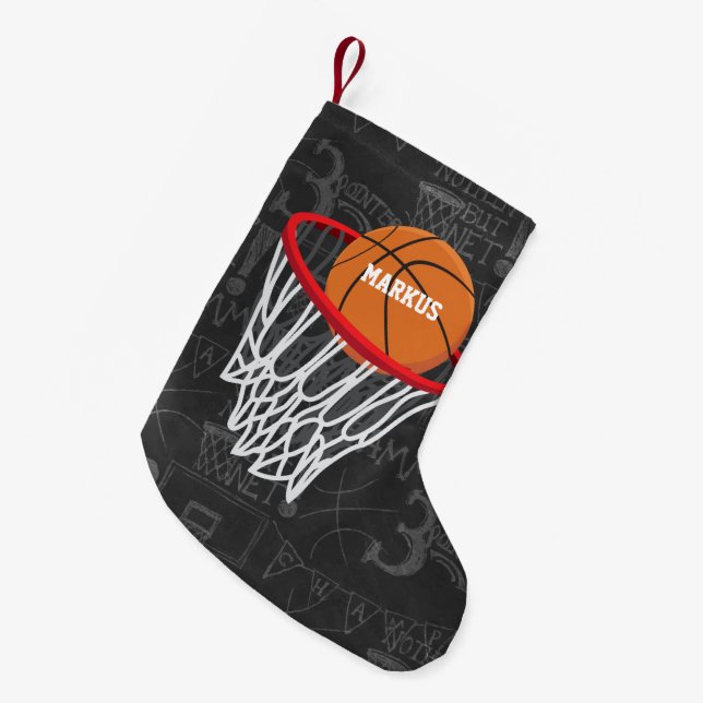 Personalized Chalkboard Basketball and Hoop Small Christmas Stocking (Front (Hanging))