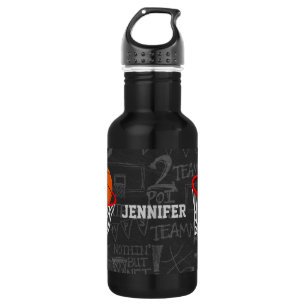 Personalized Chalkboard Basketball and Hoop Stainless Steel Water Bottle