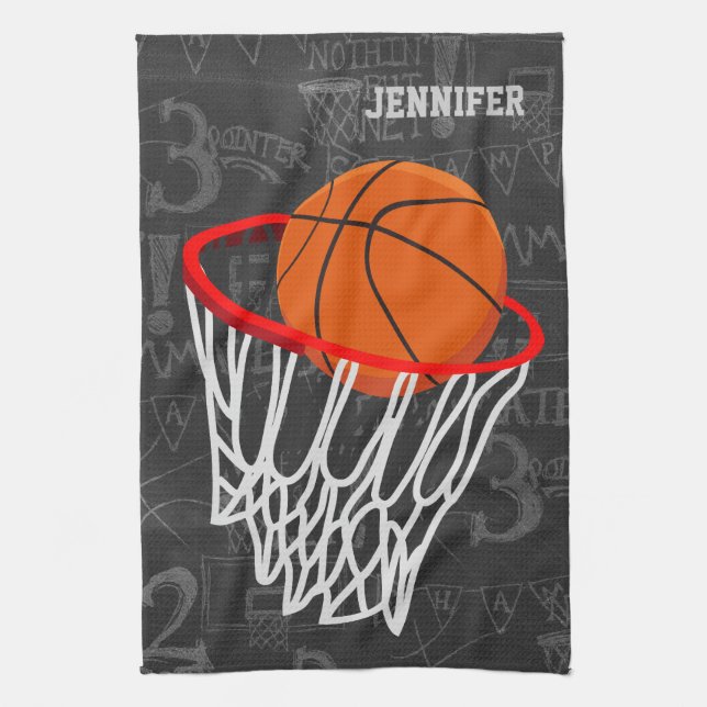 Personalized Chalkboard Basketball and Hoop Towel (Vertical)