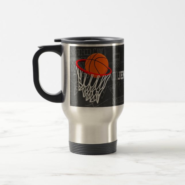 Personalized Chalkboard Basketball and Hoop Travel Mug (Left)