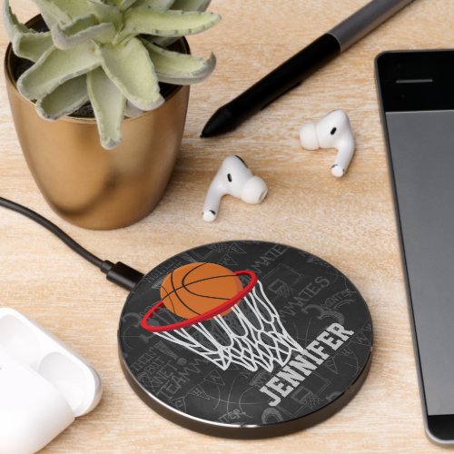 Personalized Chalkboard Basketball and Hoop Wireless Charger