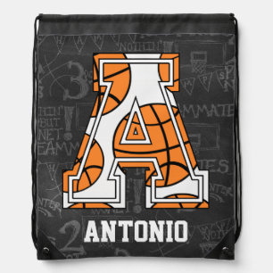 Personalized Chalkboard Basketball Letter A Drawstring Bag