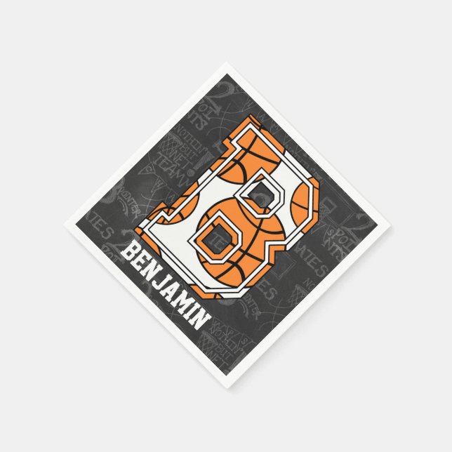 Personalized Chalkboard Basketball Letter B Napkins (Corner)