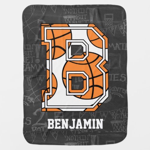 Personalized Chalkboard Basketball Letter B Receiving Blanket