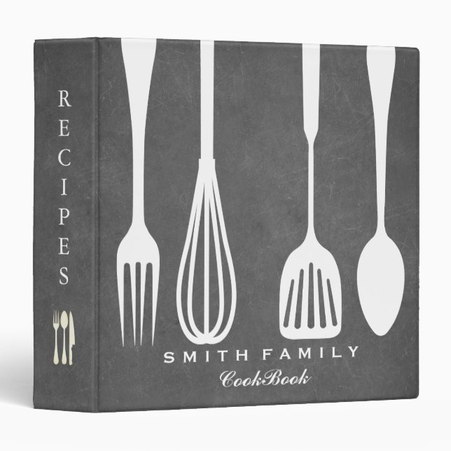Personalized Chalkboard Family Recipe Cookbook 3 Ring Binder (Front/Spine)
