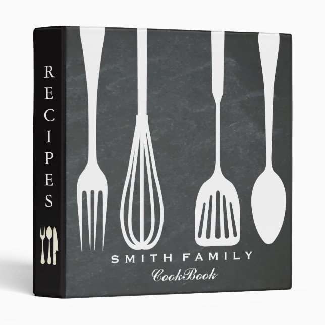 Personalized Chalkboard Family Recipe Cookbook Bin 3 Ring Binder (Front/Spine)