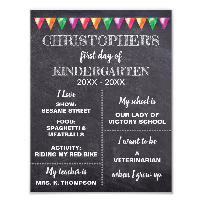 Personalized | Chalkboard First day of School Sign (Front)