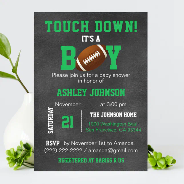 Personalized Chalkboard Football Theme Baby Shower Invitation | Zazzle