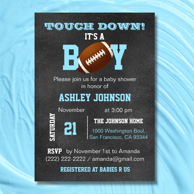 Personalized Chalkboard Football Theme Baby Shower Invitation (Personalized Chalkboard Football Theme Baby Shower Invitation)
