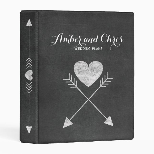 Personalized Chalkboard Heart Love Wedding Planner Mini Binder (Front/Spine)