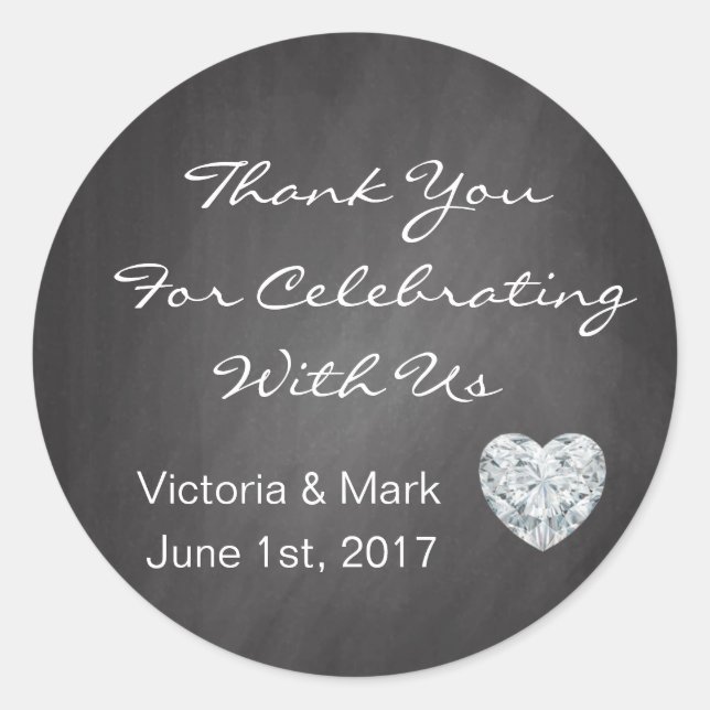 Personalized Chalkboard Heart Wedding Favors Classic Round Sticker (Front)