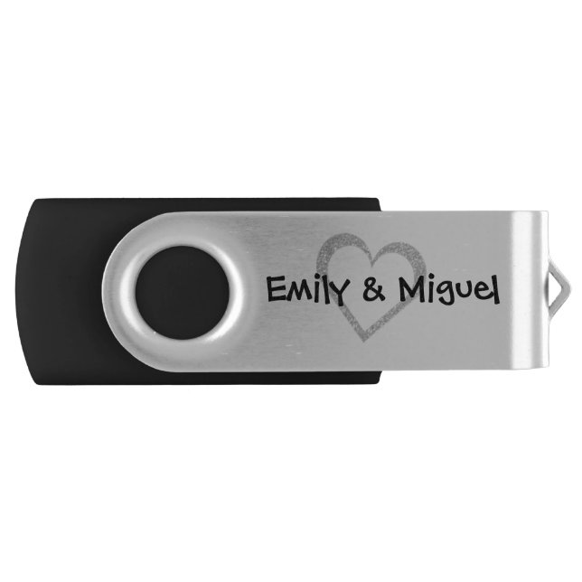 Personalized Chalkboard Heart Wedding USB Flash Drive (Front)