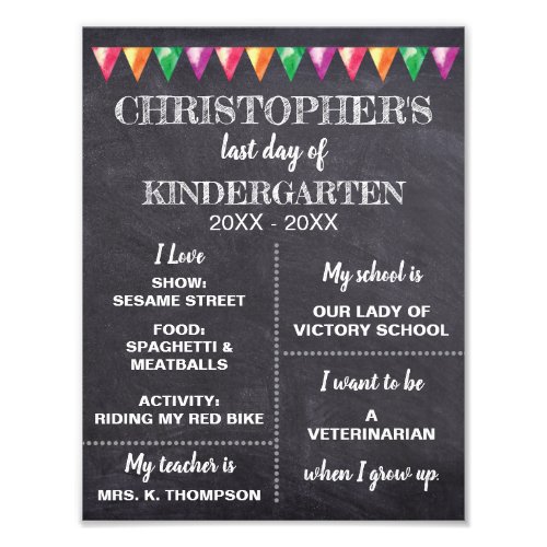 Personalized Chalkboard LAST day of kindergarten Photo Print