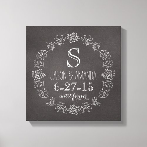 Personalized Chalkboard Monogram Wedding Date Canvas Print