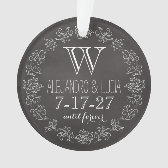 Personalized Chalkboard Monogram Wedding Date Ornament (Front)