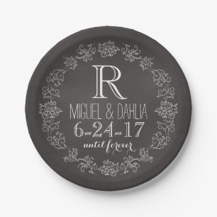 Personalized Chalkboard Monogram Wedding Date Paper Plates