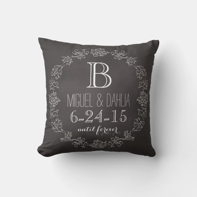 Personalized Chalkboard Monogram Wedding Date Throw Pillow (Front)