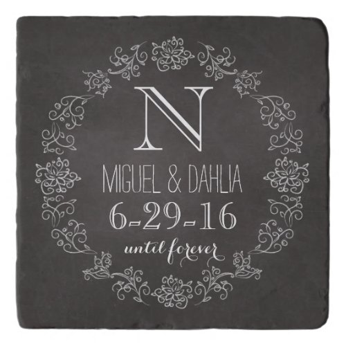 Personalized Chalkboard Monogram Wedding Date Trivet