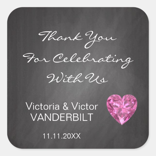 Personalized Chalkboard Thank You Diamond Wedding Square Sticker (Front)