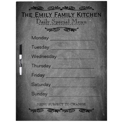 Personalized Chalkboard Weekly Dinner Menu Dry Erase Board