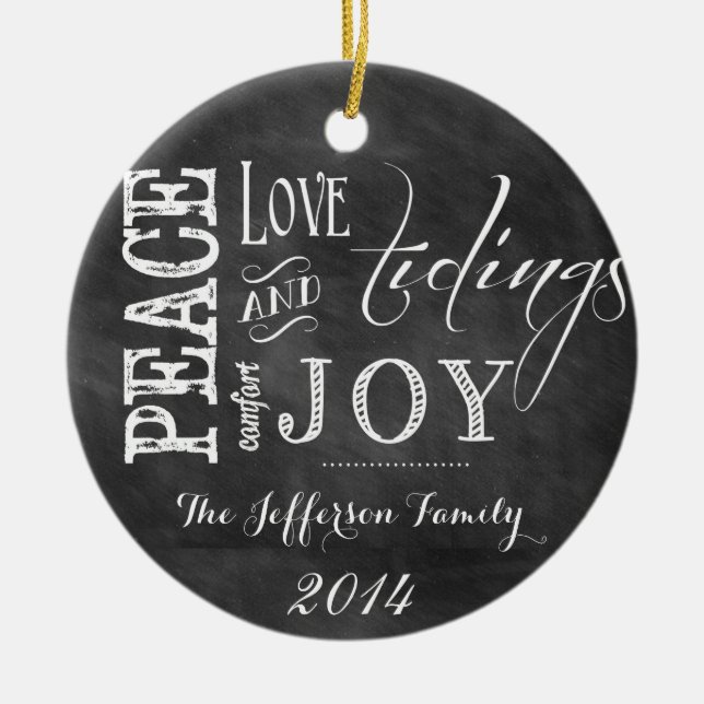 Personalized Chalkboard Words Family Ornament (Front)