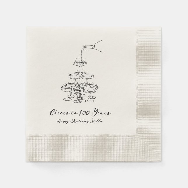 Personalized Champagne 100th Birthday Napkins (Front)