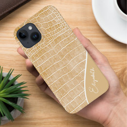 Personalized Champagne Beige Crocodile iPhone 14 Case
