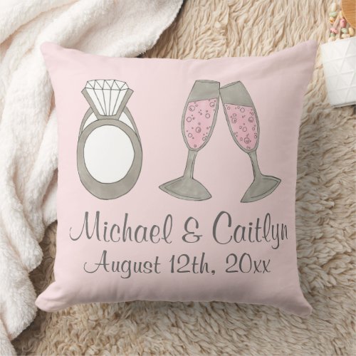 Personalized Champagne Diamond Ring Wedding Bride Throw Pillow