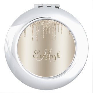 Personalized Champagne Dripping Glitter Compact Mi Compact Mirror