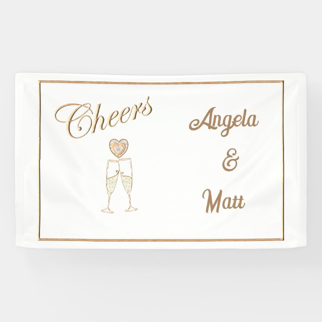 Personalized Champagne Glasses and Hearts Banner (Horizontal)